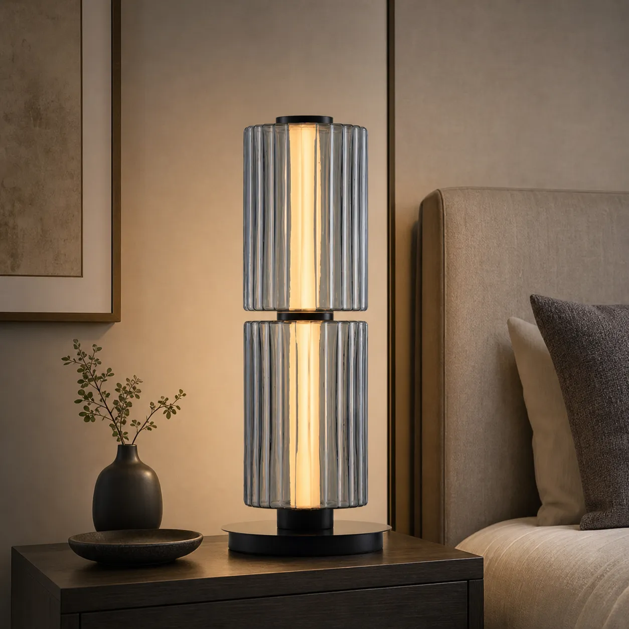 MT32001 Smoke Blue Glass Table Lamp